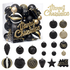 Christmas decoration set of 65 black and gold painted Christmas balls, tree ornament set, hanging decorations