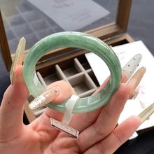 缅甸替换后翡翠冰种6级油青色飘花玉手镯玉石老坑晴绿镯子带证书