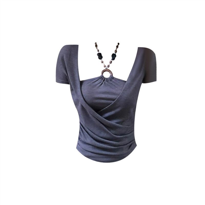 Trendy Two-Piece Spliced Chain Halter Short-Sleeve T-Shirt for Women with Unique Design, Slim Fit, Short Style, Spicy Girl Top