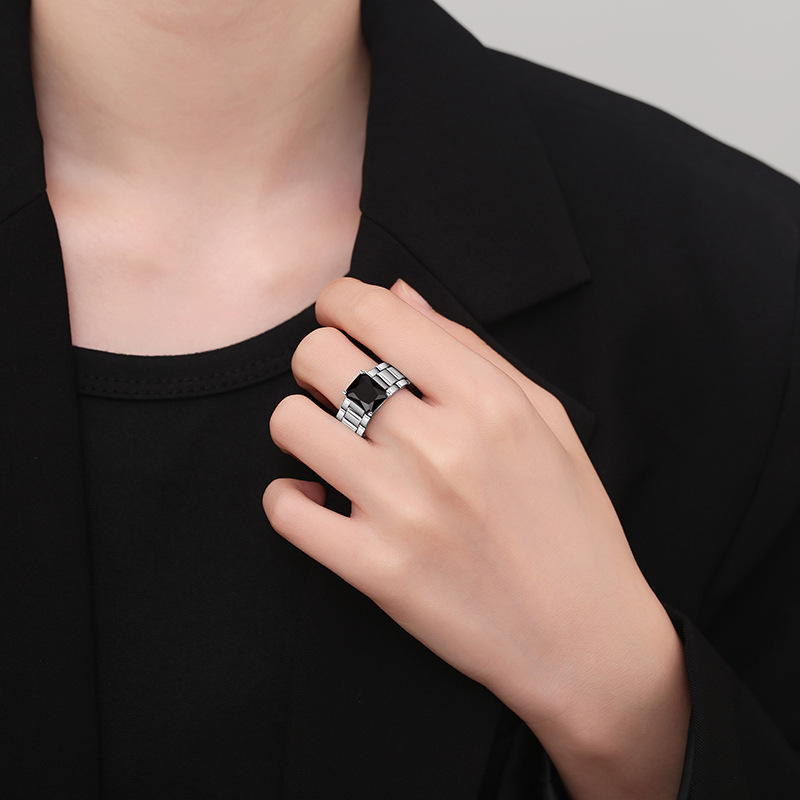 retro fashionable rectangular black trend design universal ring with…