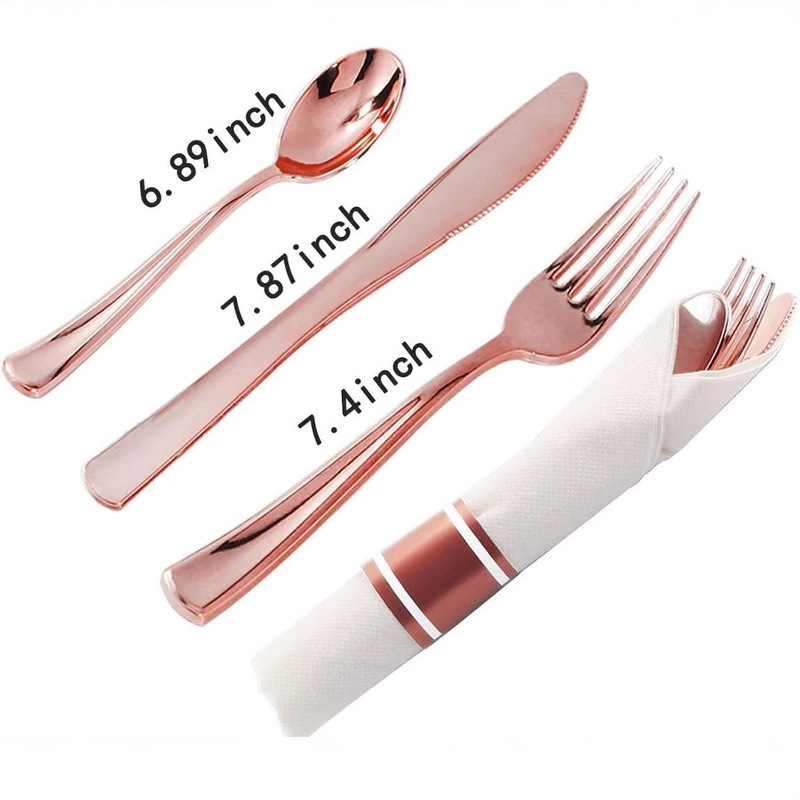 Cross-border cutlery knife, fork and spoon three-piece disposable plastic knife, fork and spoon rose gold napkin suit wedding