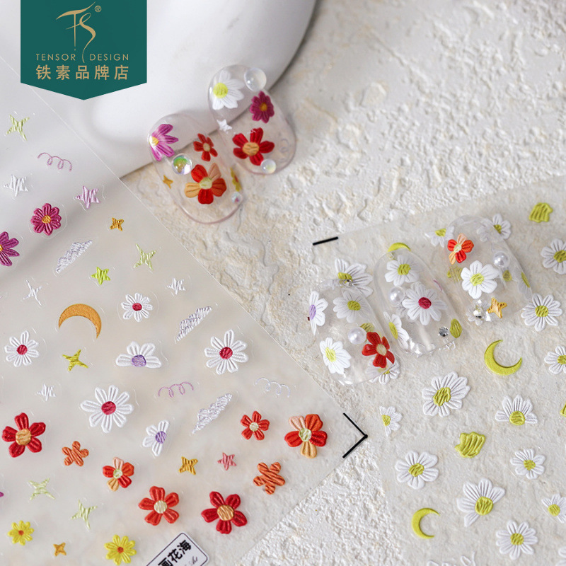 Iron Thin Tough Nail Art Sticker Small Fresh Simple Daisy Graffiti Flower TS-3681 Oil Painting Daisy
