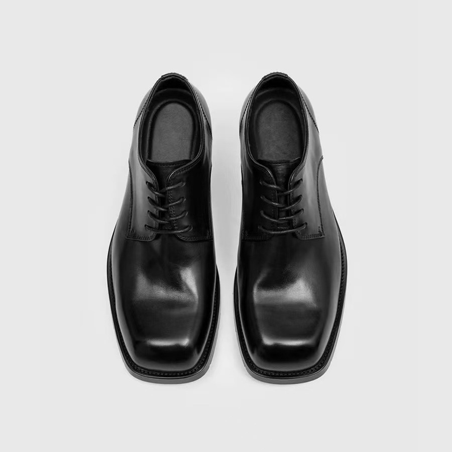 Elegant Square-Toe Lace-Up Leather Derby Shoes, High-Quality, Height-Increasing, Versatile Men's Formal Leather Shoes for Daily Commuting