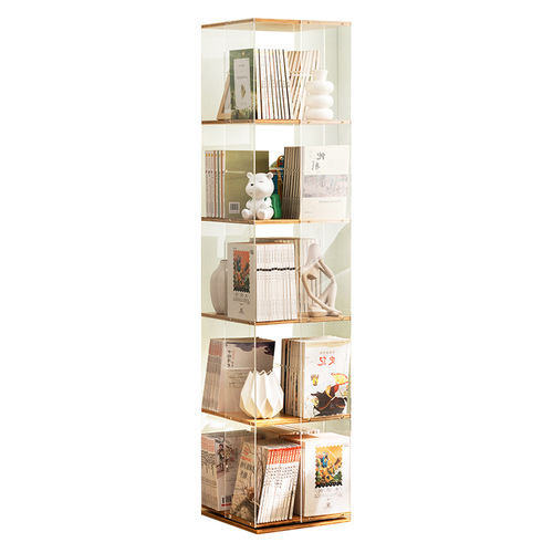 Rotating bookshelf bookcase storage rack floor-standing home children's library living room multi-layer storage cabinet simple solid wood