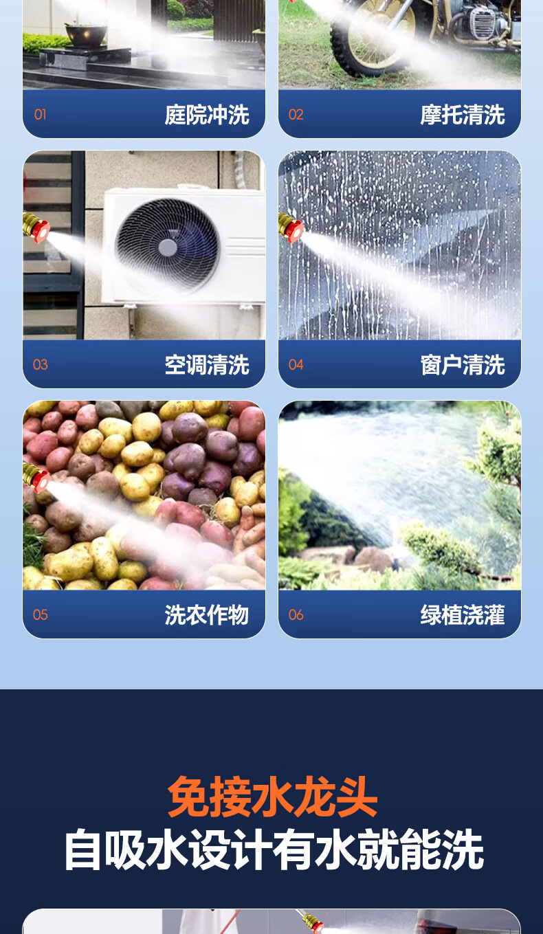 Wireless car washing machine household portable lithium battery car washing high pressure water gun charging high power watering car washing water gun