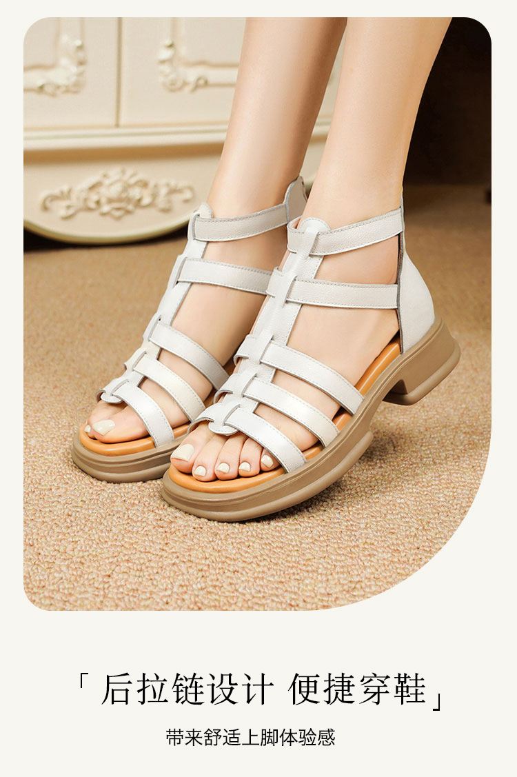 Sandal da thật quai chữ V đế dày mềm mại cho nữ — Màu đen chi tiết 16