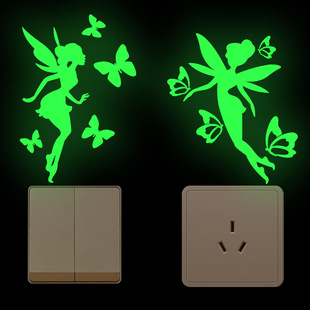 Luminous butterfly elf switch stickers children's room creative luminous switch stickers living room bedroom decoration manufacturers wholesale