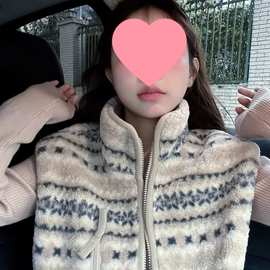 费尔岛毛马甲小清新可爱背心秋冬新款美式复古感叠穿上衣外套