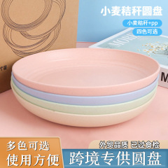 小麦秸秆23cm圆形加厚新色系盘子水果盘吐骨碟托盘学生餐盘子批发