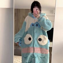 可爱小丑鱼女生睡衣秋冬季加厚珊瑚绒连帽睡袍睡裤套装少女家居服