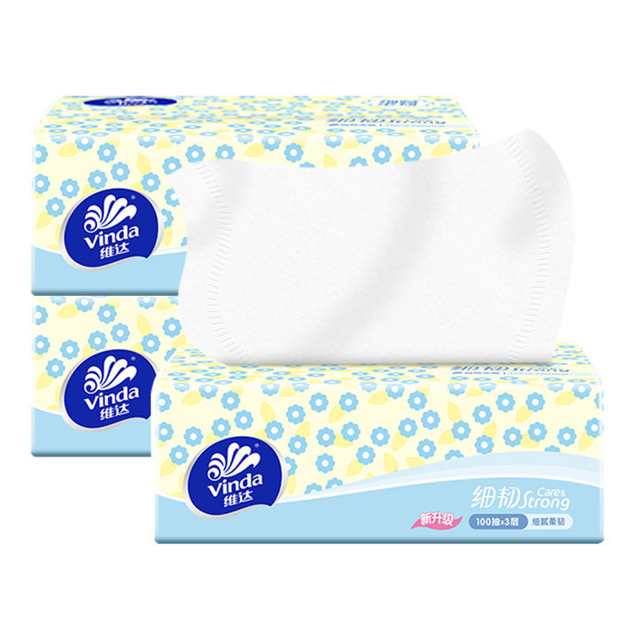 Vinda 細くて丈夫なティッシュペーパー 3 層 100 枚 3 パックのナプキン トイレットペーパー 取り外し可能なペーパータオル 家庭用 学生向け 手頃なパッケージ|undefined