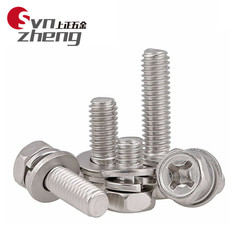 M3M4M5M6M8M10 Stainless Steel 304 Cross Head External Hex Three-Combination Screw with Concave Socket and Built-in Flat Spring Washer Bolt