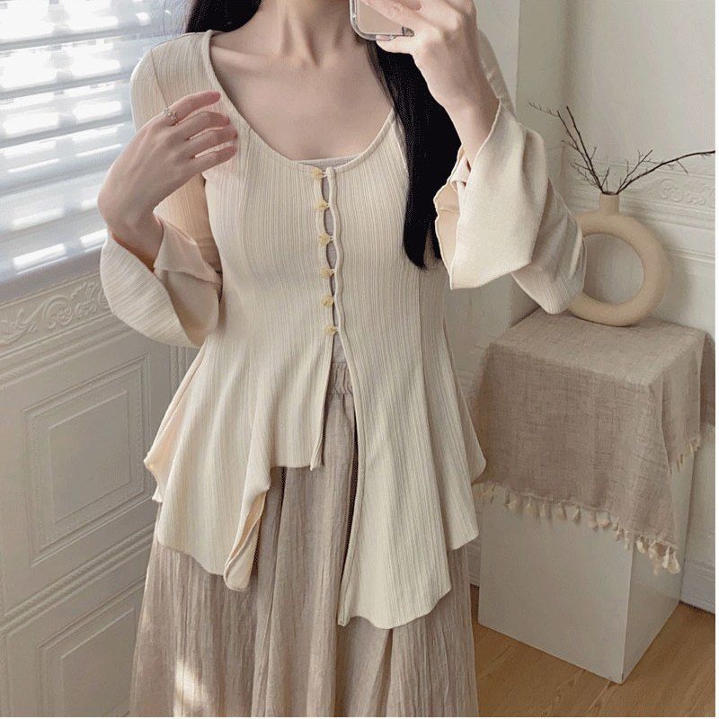 [베스트 셀러 999 +]-살구색 원피스 아우터 셔츠