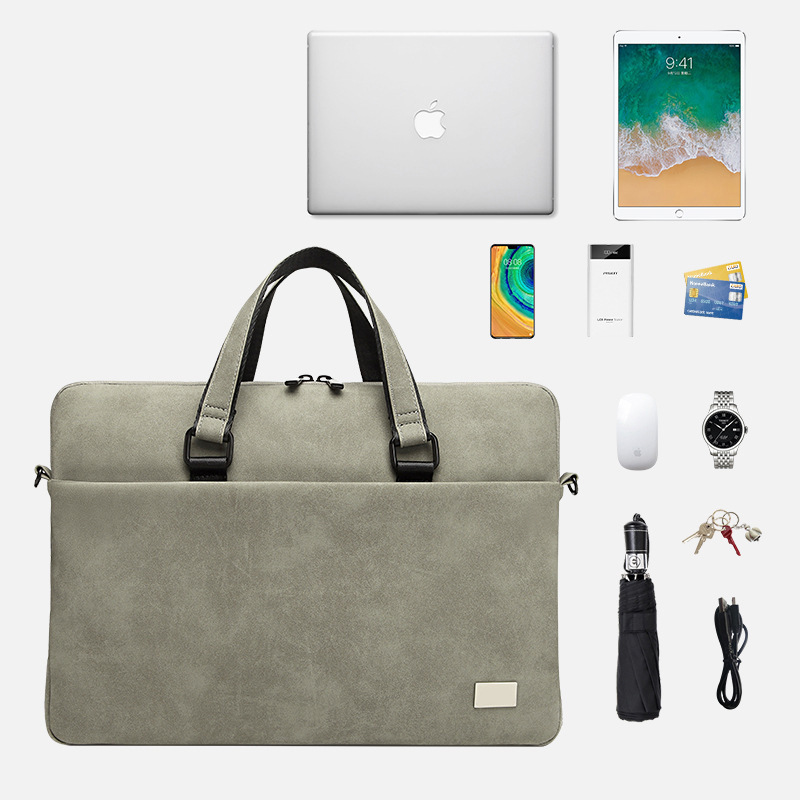 Computer Bag Satchel Men's Shockproof Pu Leather Notebook Crossbody Shoulder Bag 15.6inch Women's Liner Bag Waterproof Cross-Border