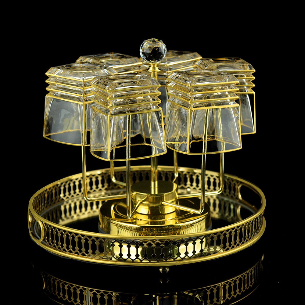 北欧描金威士忌醒酒器套装 轻奢古典玻璃酒具套装 酒樽套装7件套