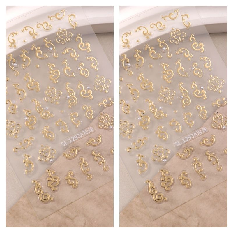 New Nail Art Stickers with Laser Embossed Gold 3D Adhesive Designs, Nail Stickers with Patterns from Xiaohongshu
