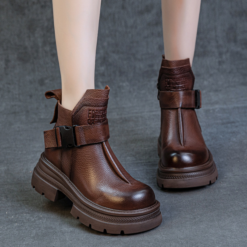 Boots Women's 2024 Autumn and Winter New Leather Women's Short Boots Foam Lightweight Soft Bottom Top Layer Soft Cowhide Retro Boots