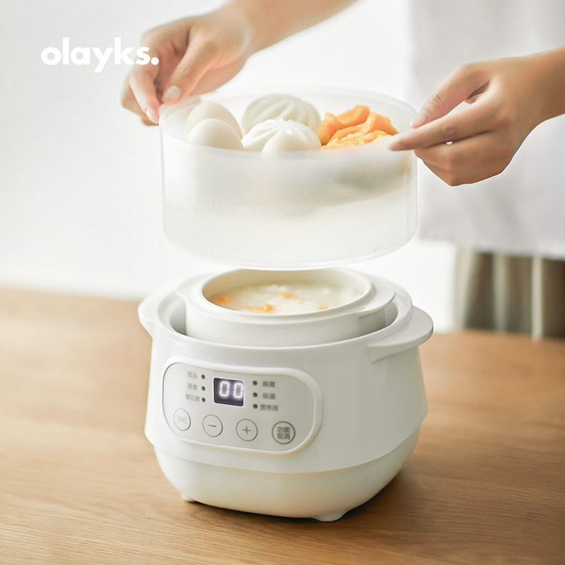 Olayks欧莱克電気シチュー鍋知能燕巣シチュー1l煮物鍋煮粥神器家庭用隔水電気シチュー|undefined