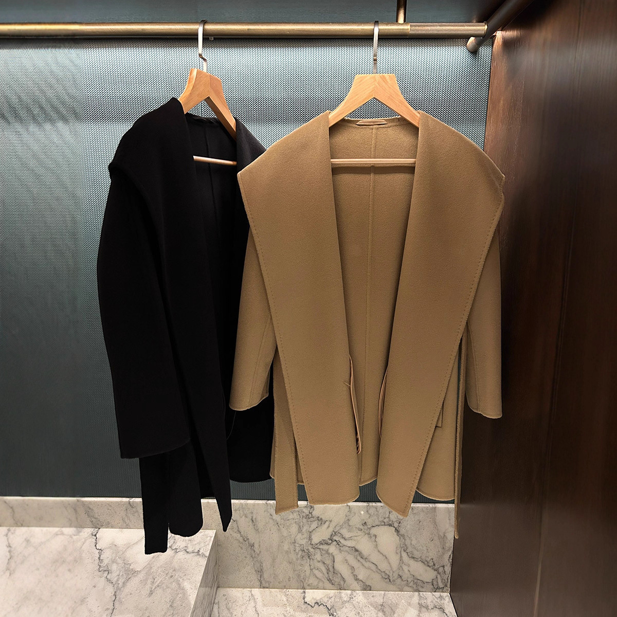 M Brand Camel Hooded Double-Sided Wool Long Bathrobe Coat Cape for Petite Individuals