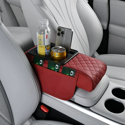 leather elbow heightening pad water | Armrest box - water-cup-holder-burgundy