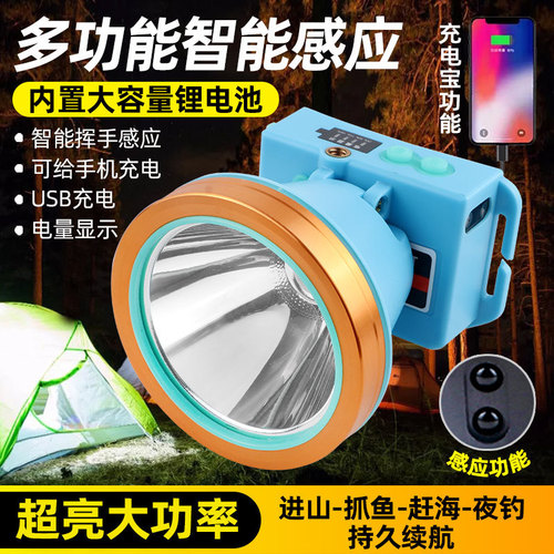 Wholesale LED headlamp with high-intensity lithium battery charging, long-range, head-mounted flashlight for outdoor fishing, family use.