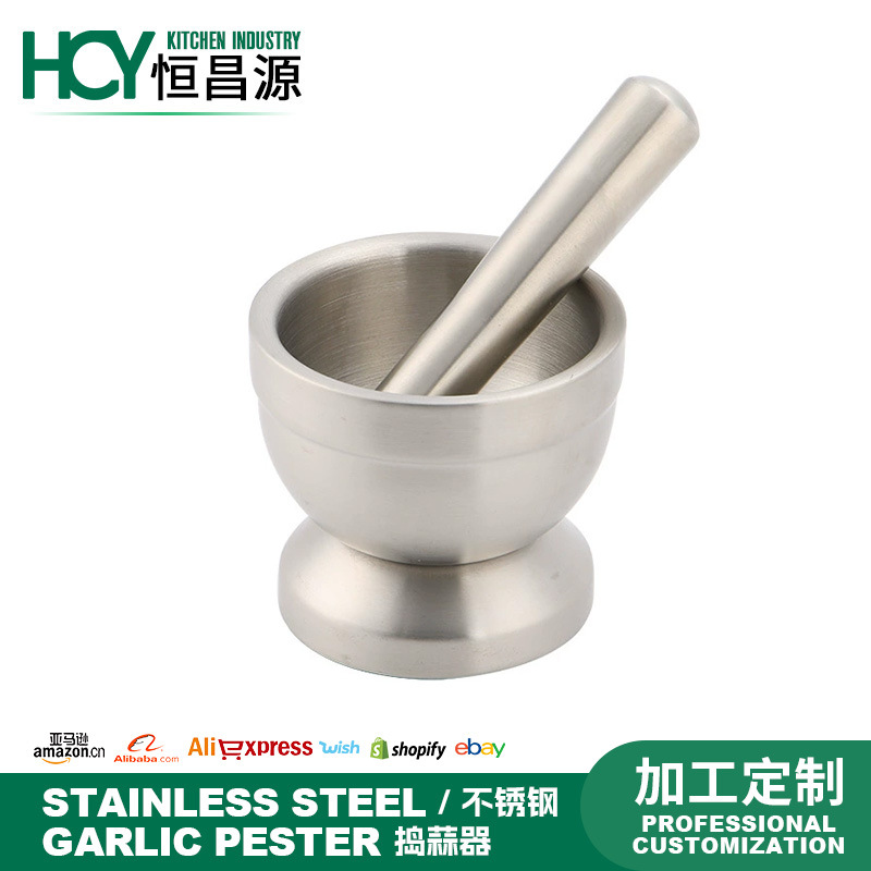 Factory Direct Supply Stainless Steel Pestle Medicine Jar Garlic Masher Household Manual Garlic Mortar Grinder Mortar
