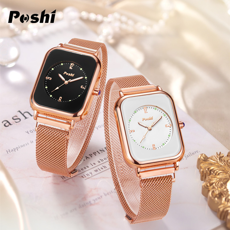 POSHI nueva moda mujer reloj casual cuadrado cuarzo mujer reloj malla Correa estudiante reloj mujer reloj