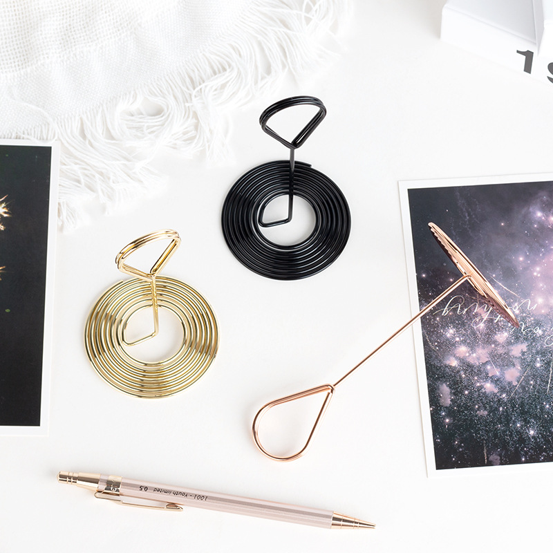 Clip de nota de metal creativo clip de mensaje de foto clip vertical gota de agua clip de foto de escritorio clip de asiento de boda clip de mensaje