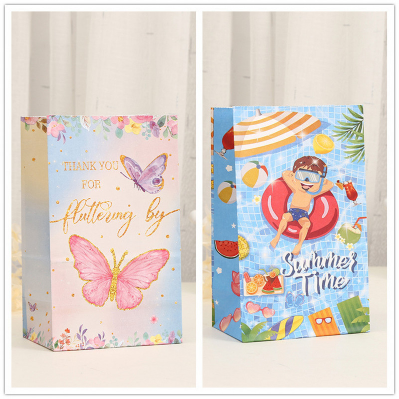 蝴蝶牛皮纸袋印花打包袋购物袋批发糖果礼品袋夏日印花手提袋