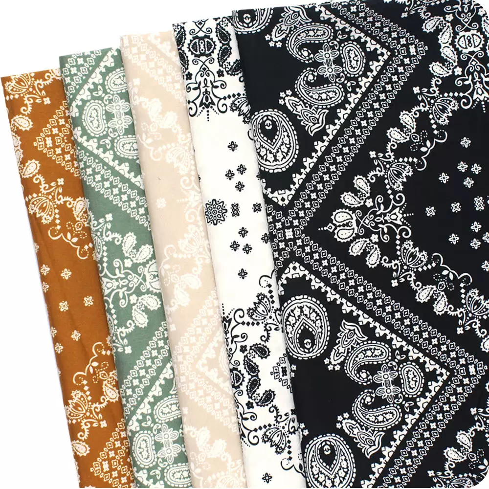 100D四面弹印花腰果花雪纺印花布波西米亚女装连衣裙衬衫印花面料