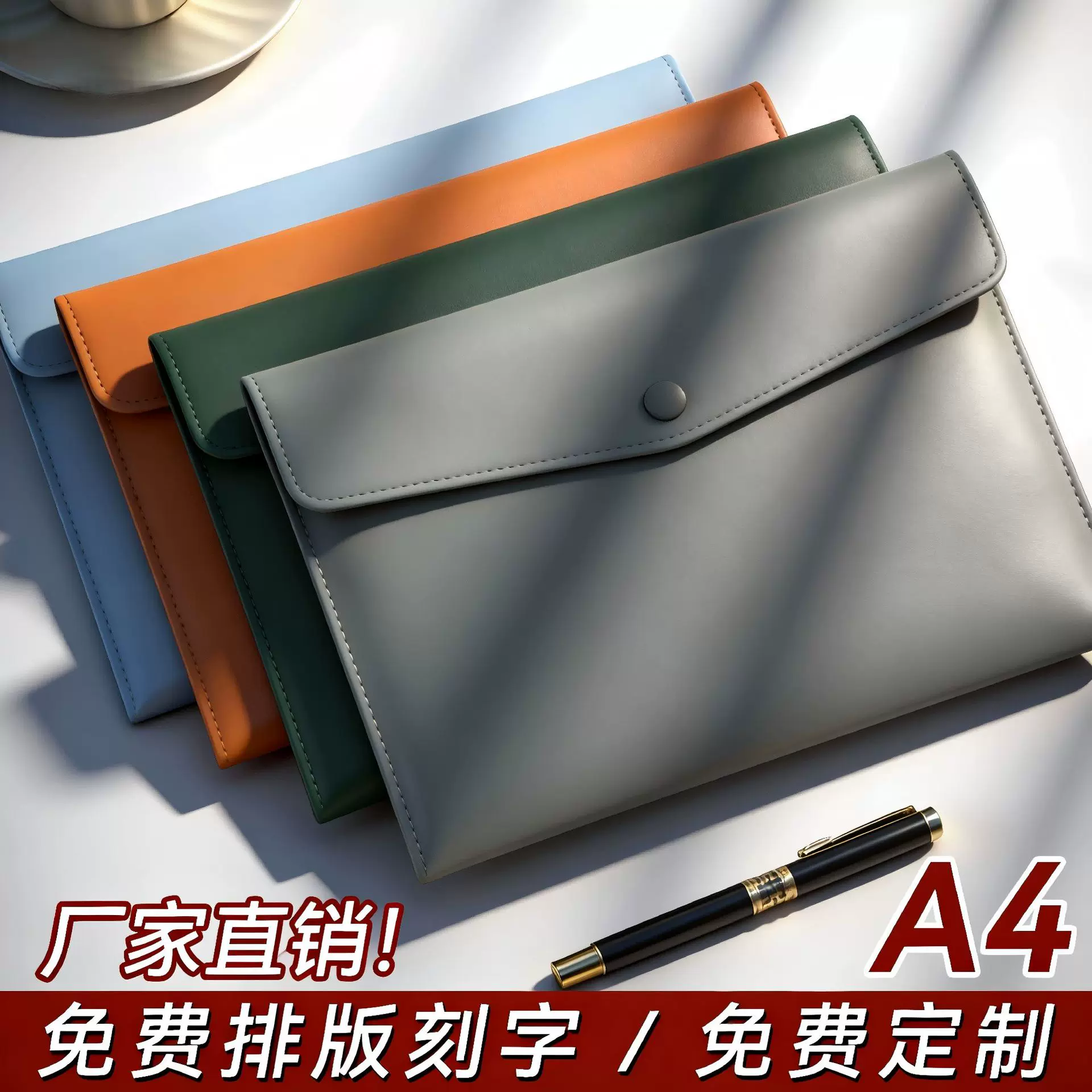a4皮质文件袋刻字文件包资料包防水商务办公按扣加厚收纳袋印logo