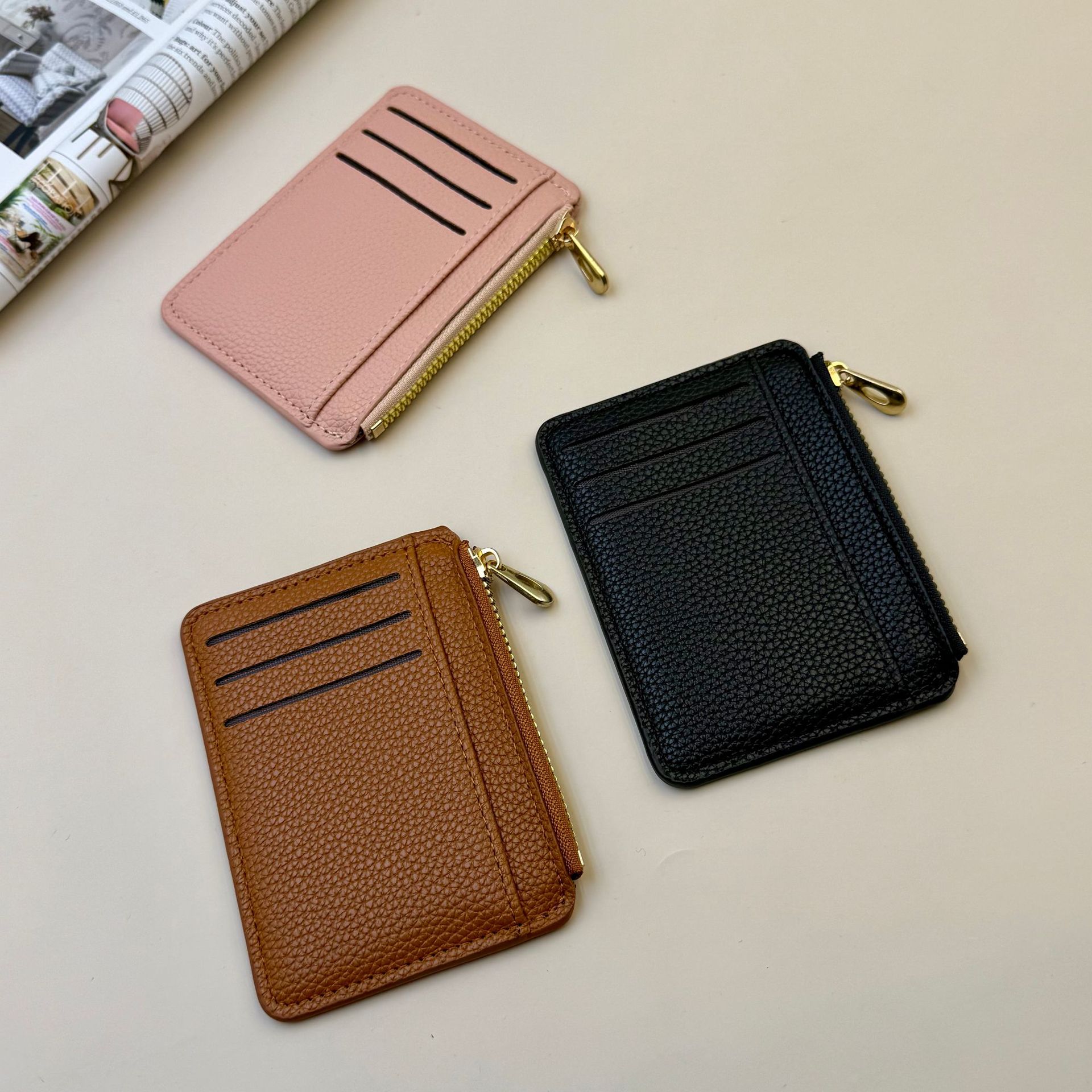 Comercio exterior nuevo tipo de bolsa de tarjetas con cremallera multifuncional de gran capacidad fuente transfronteriza litchi cartón clip multi-tarjeta bolsa de cambio