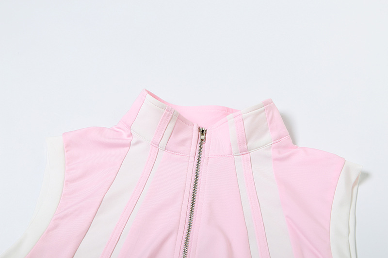 Spring Summer Women Sexy Cropped Zipper Top Slim Fit Hip Wrapped Short Skirt Set Women
