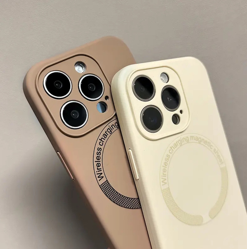 iPhone16promaxに適した液体シリコーン細穴磁気吸引携帯電話ケースシンプルなApple 15落下防止保護カバー|undefined