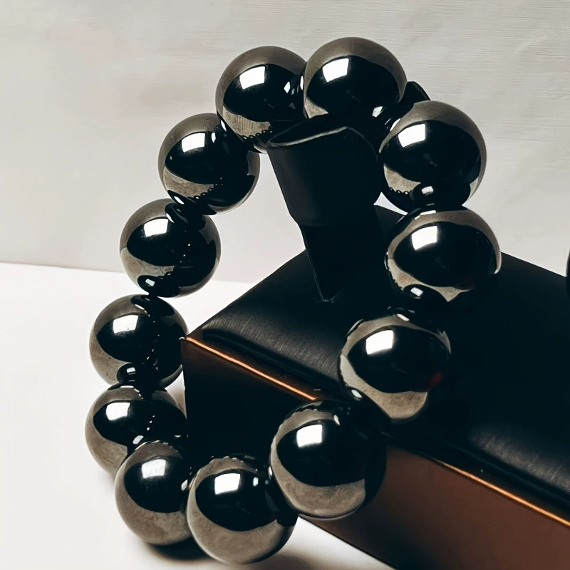 [I 67600 Black Obsidian Beaded Bracelet 天然乌金黑曜石手链]