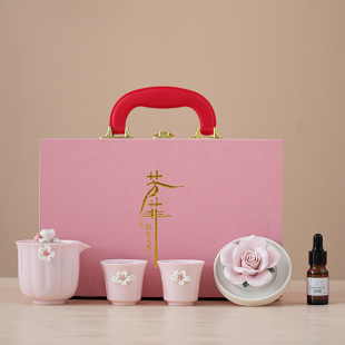 Pink Pinch Flower Travel Tea Set Small Outdoor Kung Fu Tea Cup Portable Souvenir Set Gift Best Friend Birthday Gift
