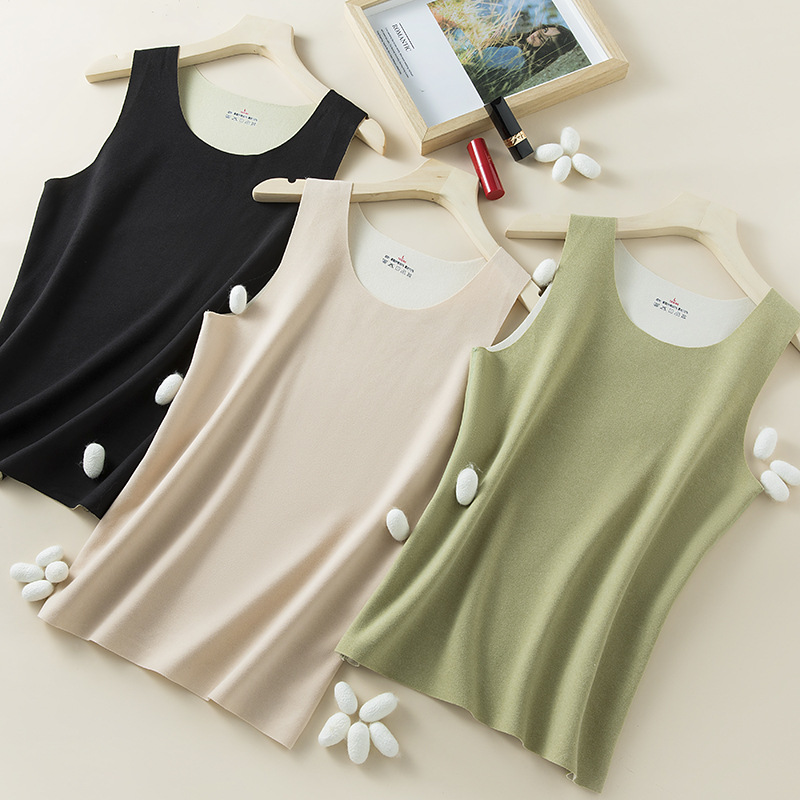 女士无痕保暖背心秋冬AB双色绒修身美体打底内衣磨毛内搭无袖上衣