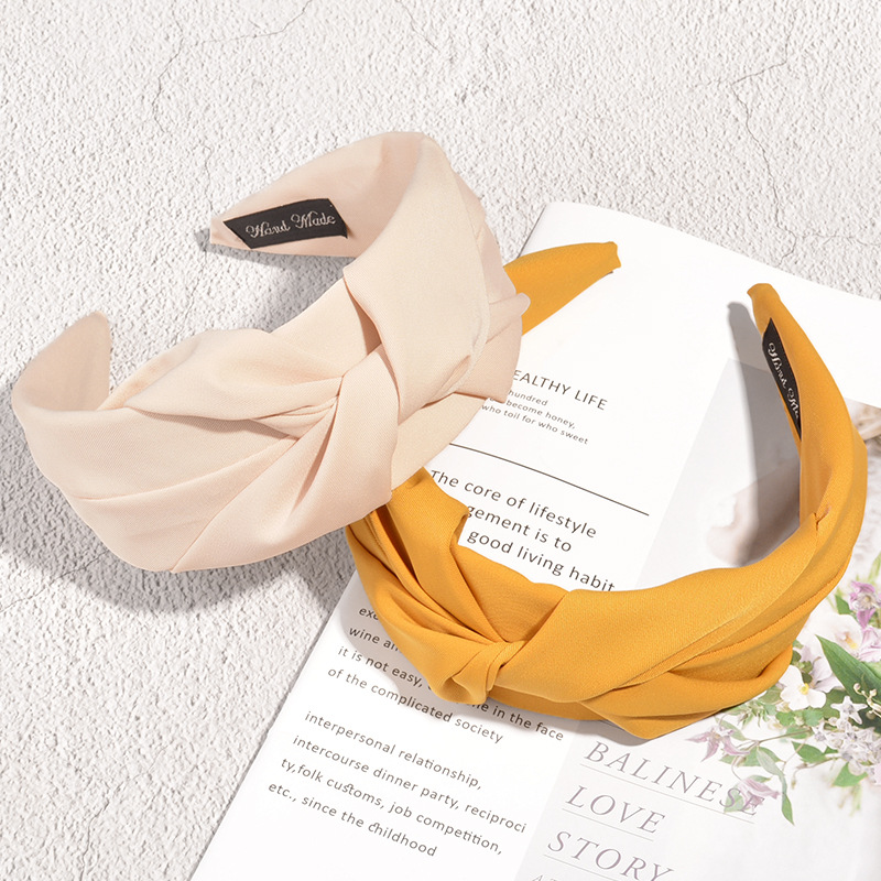 125g Weight Headwear Classification Housewarming, Anniversary, Business, Wedding Occasion Geometric Pattern Women'S Gender Fashion Style Khaki, Sky Blue, Caramel, Beige, Pink, Green, Grass Green, Yellow, Black Color Retro Solid Color Knotted Fabric Headband 3
