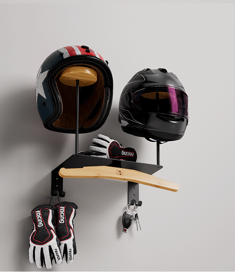 Cross-Border Wooden Motorcycle Helmet Rack Wall-Mounted Motorcycle Helmet Display Rack Solid Wood Motorcycle Leather Gear Rack