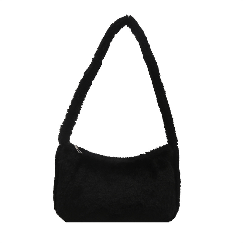 2025 primavera nueva bolsa de hombro de lana coreana, bolso de brazo casual de moda, bolso de moda de peluche de estilo extranjero