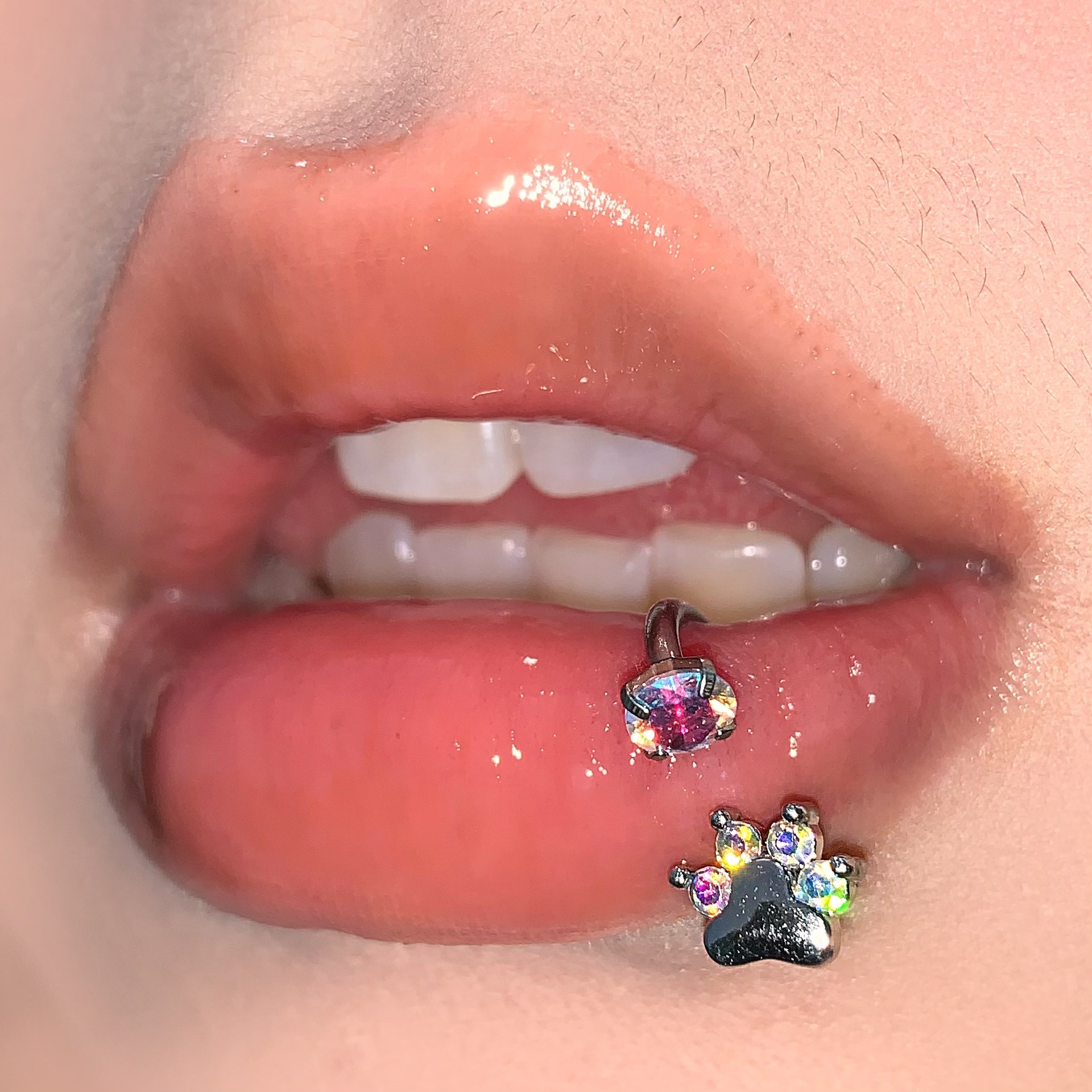 Pointed labret stud close-up product detail