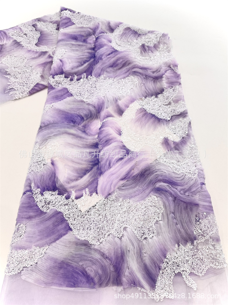 Nueva tela de bordado de tinta de onda tridimensional, vestido de boda, tela de tubo de perlas, ropa de noche de lujo ligera europea y americana image 8