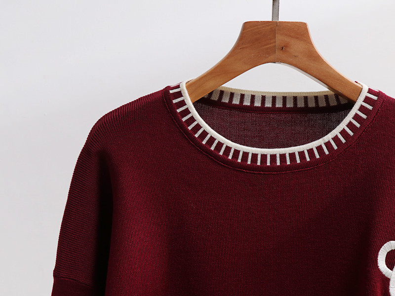 Damen Strick Pullover Zweiteiler Mit Stickerei Und Weiter Hose_voghion.com