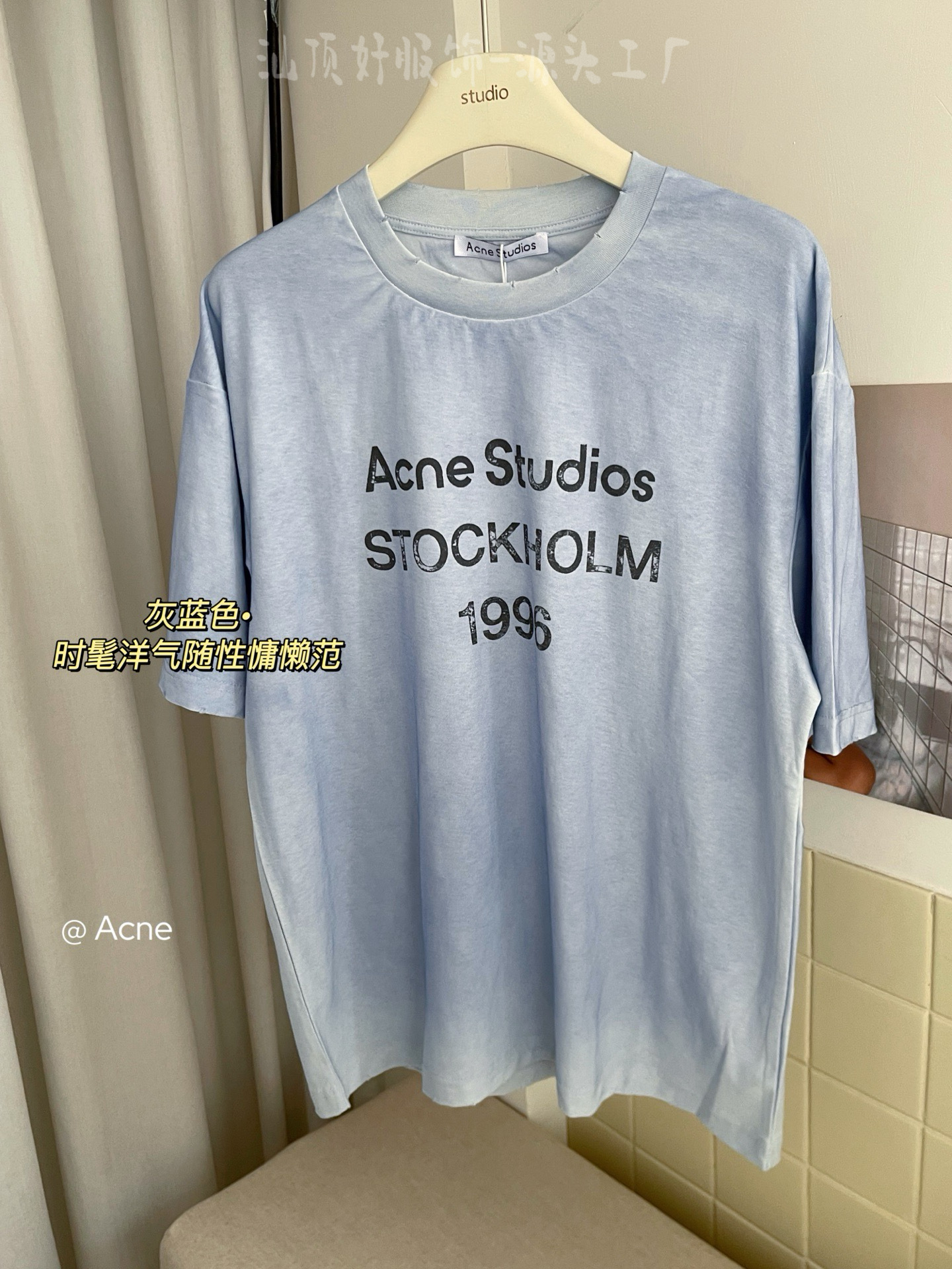 {天井版} 25夏の新型AC復古黒tee半袖1996文字丸襟百合男女モデル