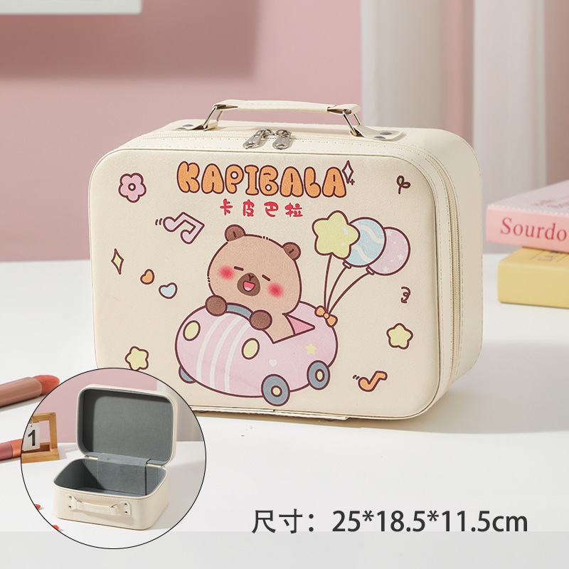 Cartoon Kapibara caja de maquillaje de gran capacidad bolsas de maquillaje portátiles lindas sin espejo caja de regalo