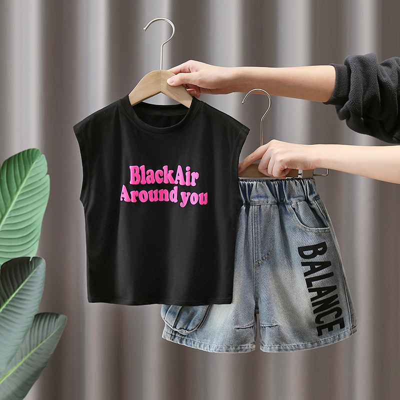 7264 traje de chaleco para niños 2025 nueva ropa sin mangas de verano para niños geniales y guapos verano rojo rojo traje de dos piezas de verano