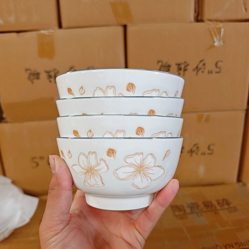 精致网红釉下彩黄金叶饭碗高颜值陶瓷餐具2025新款米饭碗商超品质|undefined