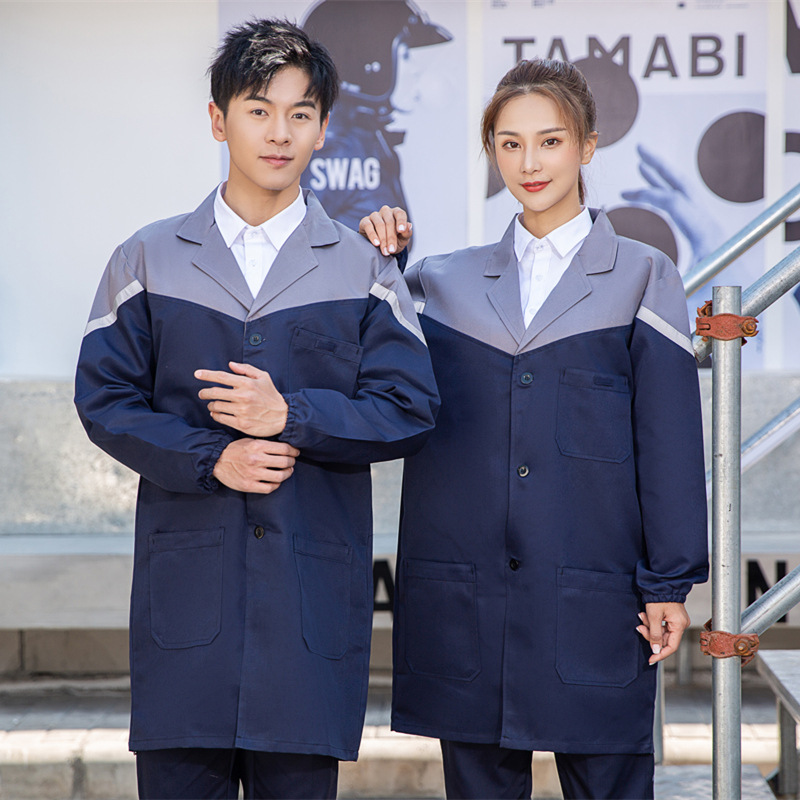 Chaqueta azul larga ropa de trabajo ropa de hombre primavera y otoño ropa de protección laboral manejo grueso resistente al desgaste personalizado bordado blanco sucio