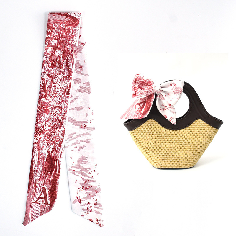 Primavera y verano de moda casual bolsa de decoración bufandas flores de seda de alta calidad 24 letras largas tiras multipropósito