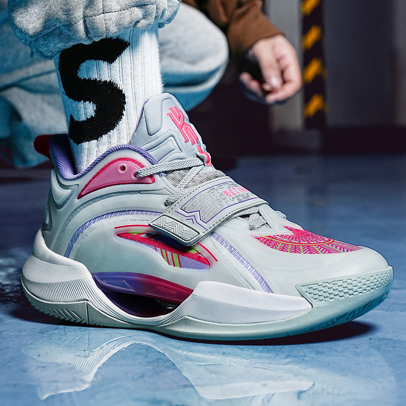 Fricción, sonido, resistencia al desgaste, antideslizante, alto rebote, zapatos de baloncesto de combate real, hombres y mujeres, estilo universitario de todo fósforo, zapatos deportivos de velcro casuales